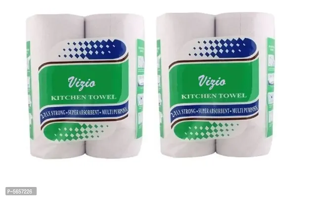 VIZIO 2Ply Kitchen Towel Roll/Tissue Paper 30 GSM -Pack Of 4(1Pack =60 Pulls approx)