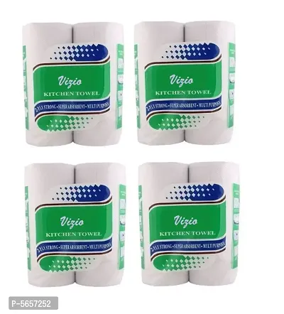 VIZIO 2Ply Kitchen Towel Roll/Tissue Paper 30 GSM -Pack Of 8(1Pack =60 Pulls approx)