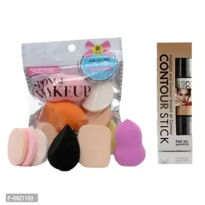 Makeup Beauty Sponge 6 In 1 Beauty Blender Powder Puff Sponge - Multicolor with 2 in 1 contour stick