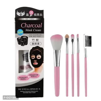 Activated Peel Off Black Mask Face Pack with Activated Charcoal Deep Skin Cleansing Face Pack With 5Pcs Brush Set