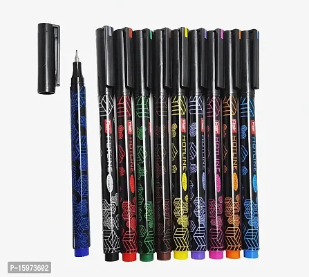 KISY FLAIR Hotline Metal Tip Fineliner Pen (Pack of 10, Black, Yellow, Green, Red, Blue, Pink, Purple, Brown, Orange, Light Blue)