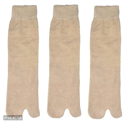 VT VIRTUE TRADERS Women's Beige Coloured Cotton Plain Ankle Length with Thumb Winter Socks - (Pack of 3 Pairs)-thumb0