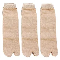 VT VIRTUE TRADERS Women's Beige Coloured Cotton Plain Ankle Length with Thumb Winter Socks -(Pack of 3 Pairs)-thumb1
