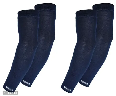 VT VIRTUE TRADERS Men  Women Cotton Sports Arm Sleeves (Pack of 2 Pairs, Navy Blue)