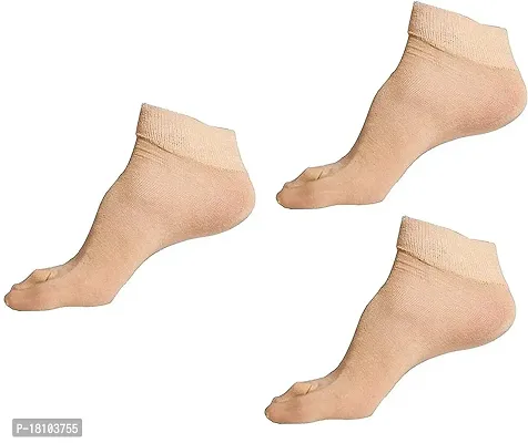 VT VIRTUE TRADERS Women's Beige Coloured Cotton Plain Ankle Length with Thumb Winter Socks - (Pack of 3 Pairs)-thumb2