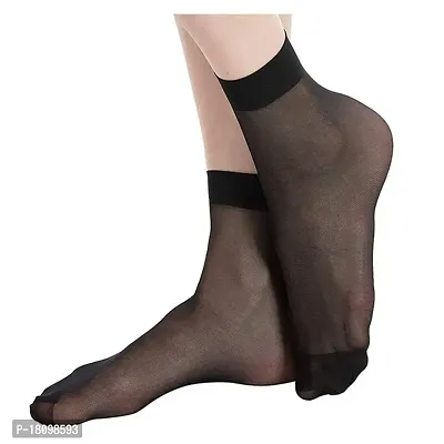 VT VIRTUE TRADERS Women's Ultra-Thin Transparent Nylon Ankle Length Socks for Women and Girls (Beige  Black, Free Size)- Set of 2 Pairs-thumb2