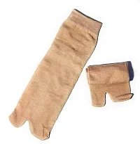 VT VIRTUE TRADERS Women's Beige Coloured Cotton Plain Ankle Length with Thumb Winter Socks -(Pack of 3 Pairs)-thumb2