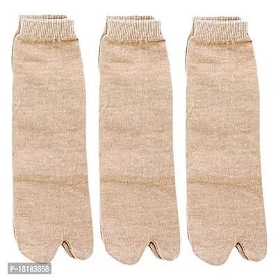 VT VIRTUE TRADERS Women's Beige Coloured Cotton Plain Ankle Length with Thumb Winter Socks -(Pack of 3 Pairs)-thumb0