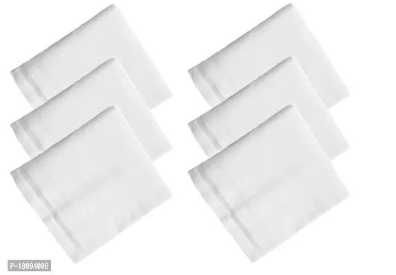 VT VIRTUE TRADERS Men's Premium Cotton Plain/Solid Handkerchief (MADE IN INDIA) (6, WHITE)