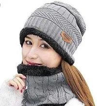 VT VIRTUE TRADERS Unisex Wool Beanie Woolen Cap Plus Muffler Scarf Stay Warm in Style Set for Men  Women-thumb2