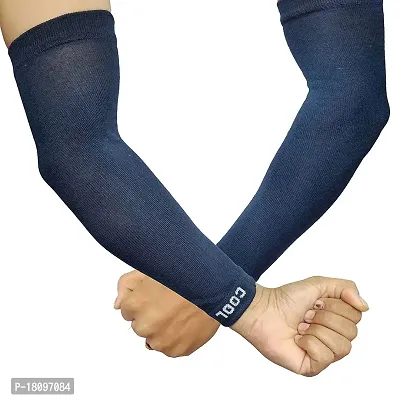 VT VIRTUE TRADERS Men  Women Cotton Sports Arm Sleeves (Pack of 2 Pairs, Navy Blue)-thumb3