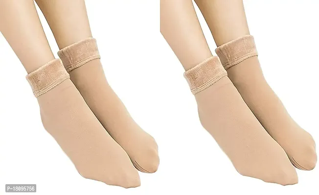 VT VIRTUE TRADERS Fur Socks for Beautiful Women Pretty Thermal Cashmere Boots Socks(Best Buy)(Beige,2 Pair)-thumb0