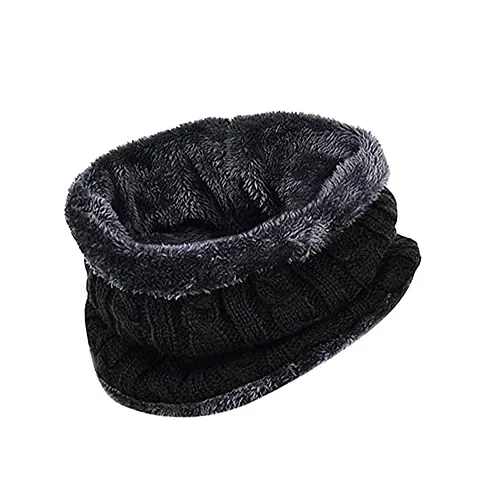 VT VIRTUE TRADERS Warm Winter Knitted Neck Scarf/Warmer/Muffler for Men & Women (Black)