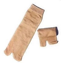 VT VIRTUE TRADERS Women's Beige Coloured Cotton Plain Ankle Length with Thumb Winter Socks -Pack of 3 Pairs-thumb3