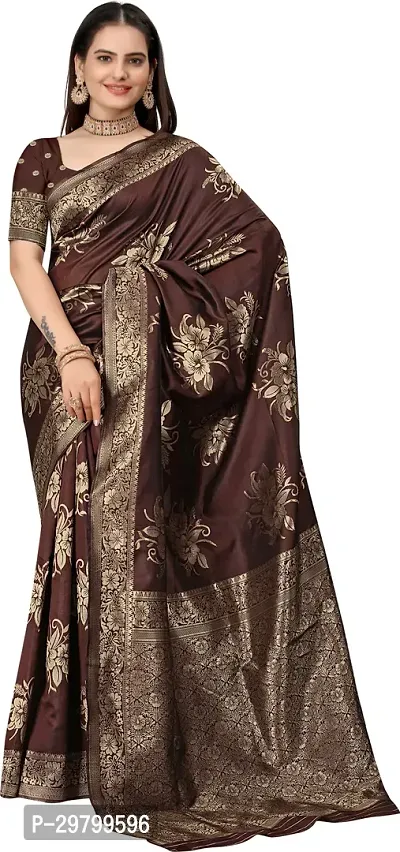 Stylish Art Silk Brown Jacquard Saree With Blouse Piece-thumb0