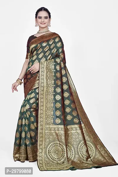 Stylish Art Silk Dark Green Jacquard Saree With Blouse Piece-thumb0