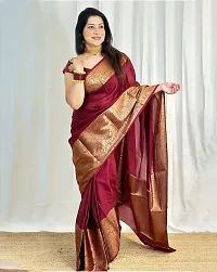 Stylish Art Silk Maroon Jacquard Saree With Blouse Piece-thumb1