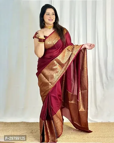 Stylish Art Silk Maroon Jacquard Saree With Blouse Piece-thumb2