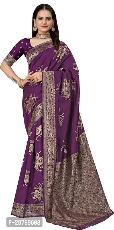 Stylish Art Silk Purple Jacquard Saree With Blouse Piece-thumb0