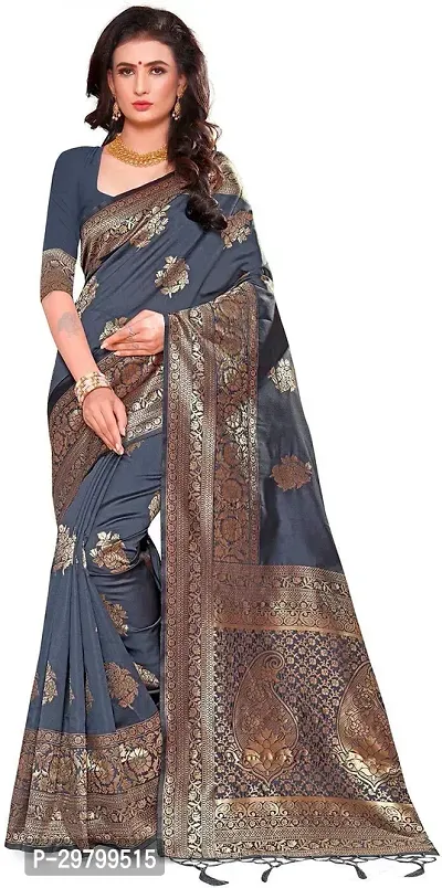 Stylish Art Silk Grey Jacquard Saree With Blouse Piece-thumb0