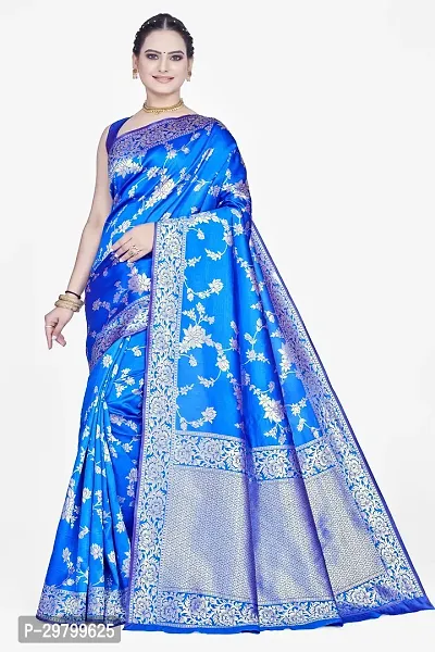 Stylish Art Silk Blue Jacquard Saree With Blouse Piece-thumb0