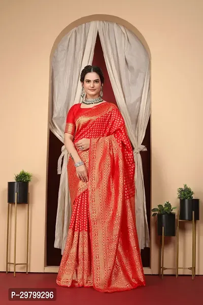 Stylish Art Silk Red Jacquard Saree With Blouse Piece-thumb0