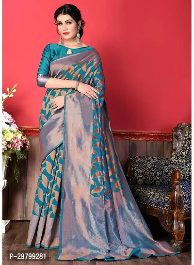 Stylish Art Silk Blue Jacquard Saree With Blouse Piece-thumb0