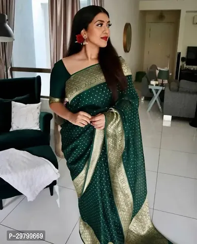 Stylish Art Silk Dark Green Jacquard Saree With Blouse Piece-thumb2