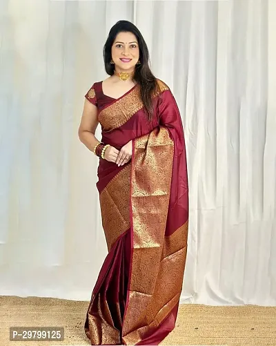 Stylish Art Silk Maroon Jacquard Saree With Blouse Piece-thumb0