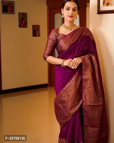 Stylish Art Silk Purple Jacquard Saree With Blouse Piece-thumb0