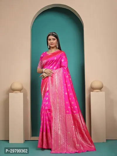 Stylish Art Silk Pink Jacquard Saree With Blouse Piece-thumb0