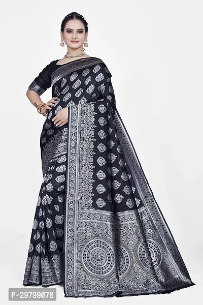 Stylish Art Silk Black Jacquard Saree With Blouse Piece-thumb0