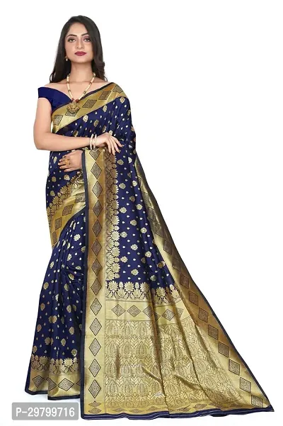 Stylish Art Silk Blue Jacquard Saree With Blouse Piece-thumb0