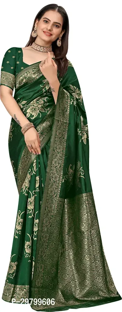 Stylish Art Silk Dark Green Jacquard Saree With Blouse Piece-thumb0