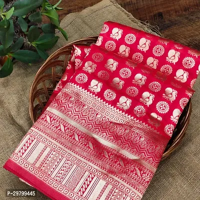 Stylish Art Silk Red Jacquard Saree With Blouse Piece-thumb0