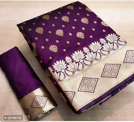 Stylish Art Silk Purple Jacquard Saree With Blouse Piece-thumb0