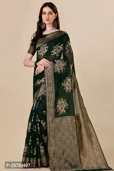 Stylish Art Silk Dark Green Jacquard Saree With Blouse Piece-thumb0