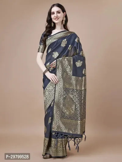 Stylish Art Silk Grey Jacquard Saree With Blouse Piece-thumb0