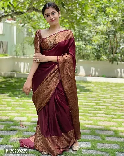 Stylish Art Silk Maroon Jacquard Saree With Blouse Piece-thumb0