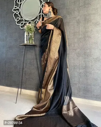 Stylish Art Silk Black Jacquard Saree With Blouse Piece-thumb0