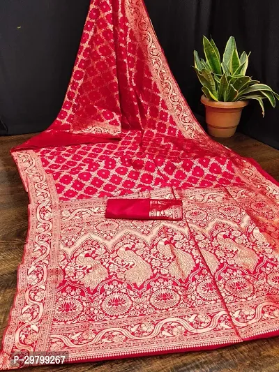 Stylish Art Silk Red Jacquard Saree With Blouse Piece-thumb0