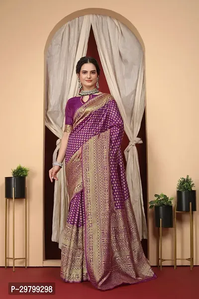 Stylish Art Silk Purple Jacquard Saree With Blouse Piece-thumb0