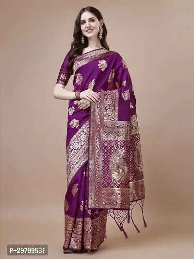 Stylish Art Silk Purple Jacquard Saree With Blouse Piece-thumb0