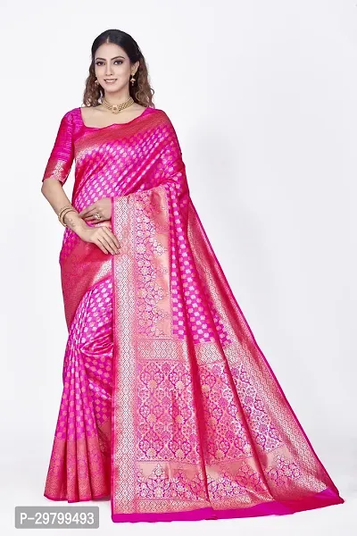 Stylish Art Silk Pink Jacquard Saree With Blouse Piece-thumb0