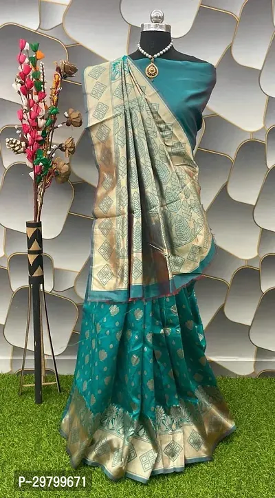 Stylish Art Silk Light Green Jacquard Saree With Blouse Piece-thumb0