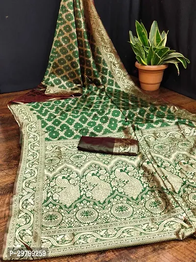 Stylish Art Silk Dark Green Jacquard Saree With Blouse Piece-thumb0