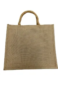 Eco-Friendly Jute Bag-Reusable Multipurpose Hand Bag with Zip (Brown)-thumb3