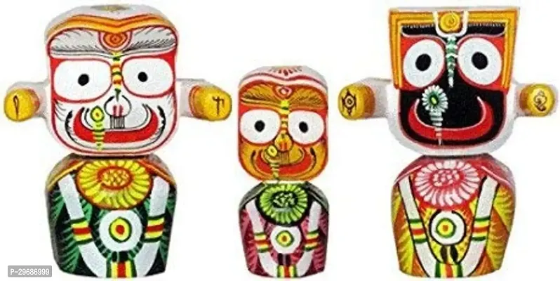 Palak Saxena Divine Trimurty Wooden Lord Jagannath, Balaram, and Subhadra Idol Set - 4 Inches, Multicolor