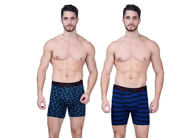 Dudelo Cotton Ultra Soft Breathable Anti-Bacterial Printed and Solid Color Trunks for Mens - Pack of 2 pcs