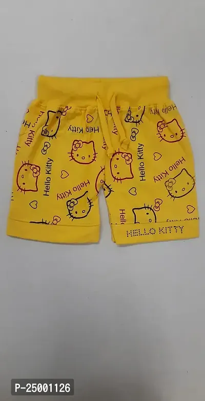 Little Funky 100% Pure Cotton All Over Printed Kids Lovable Kitty Design Pattern Attractive Shorts for Girls -Pack of 2 Pcs-thumb3